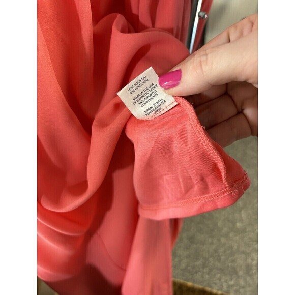 Show Me Your Mumu Halter Maxi Dress Coral Orange Large Slit Sheer Lined - Picture 12 of 14